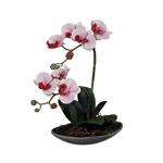 Orhidee artificiala roz-crem in ghiveci ceramic - 30 cm