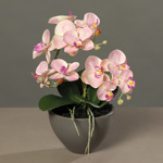 Orhidee artificiala roz-crem in ghiveci ceramic - 35 cm