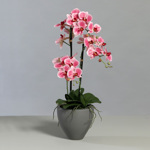 Orhidee artificiala roz-crem in ghiveci ceramic - 70 cm