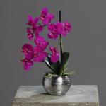 Orhidee artificiala roz in ghiveci ceramic - 30 cm