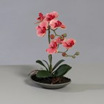 Orhidee artificiala roz-somon in ghiveci ceramic - 30 cm
