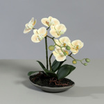 Orhidee artificiala somon in ghiveci ceramic - 30 cm