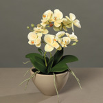 Orhidee artificiala somon in ghiveci ceramic - 35 cm