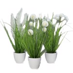 Set x3 iarba artificiala decorativa verde-crem in ghiveci - 38 cm