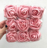 Set x9 capete trandafiri artificiali roz - 7 cm