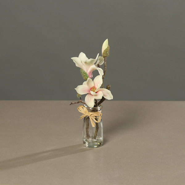 Aranjament magnolia artificiala crem-roz - 23 cm