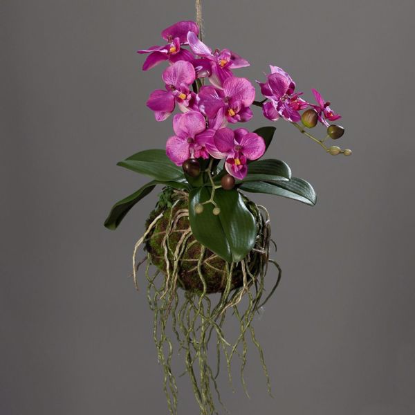 Aranjament orhidee artificiala mov cu sfoara - 43 cm