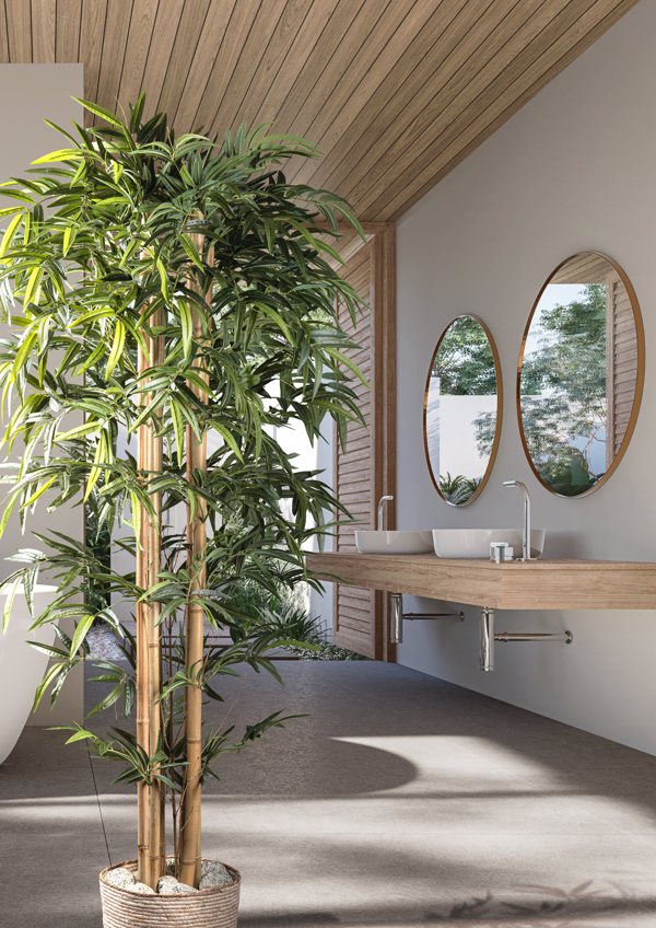 Bambus artificial decorativ x6 cu trunchi natural - 210 cm