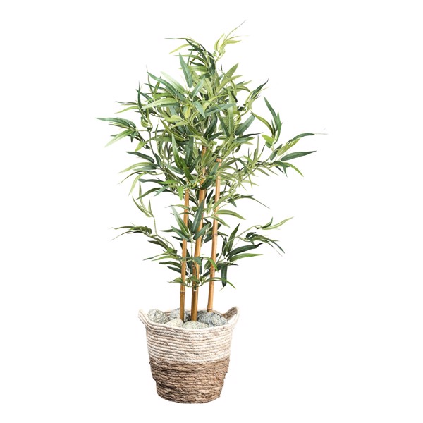 Bambus artificial verde x5 cu trunchi natural - 105 cm