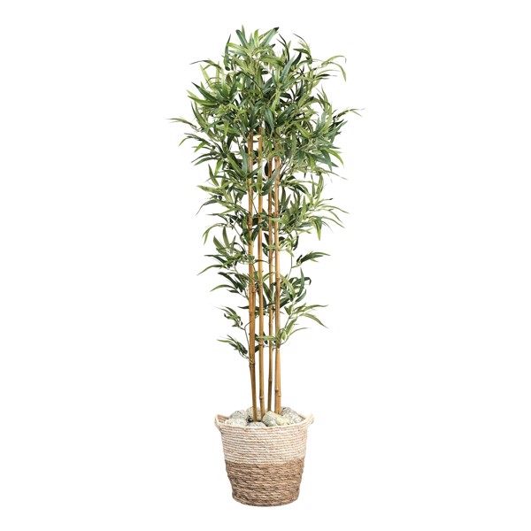 Bambus artificial verde x6 cu trunchi natural - 155 cm
