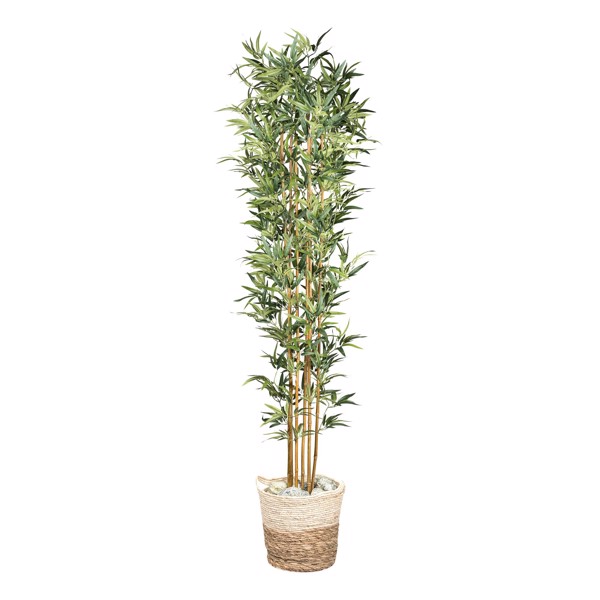 Bambus artificial verde x6 cu trunchi natural - 210 cm