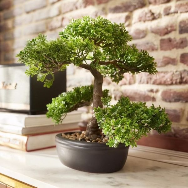 Bonsai artificial decorativ Ficus in ghiveci ceramic - 32 cm
