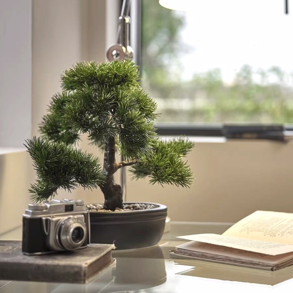 Bonsai artificial decorativ Pinus in ghiveci ceramic - 32 cm