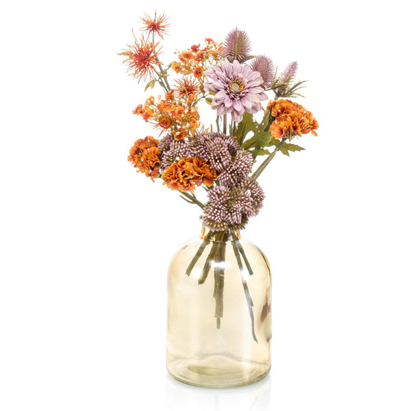 Buchet flori artificiale portocaliu-mov (giftbox) - 30 cm