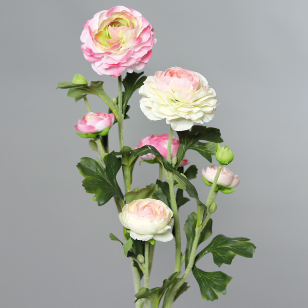 Buchet x3 ranunculus artificial crem-roz - 62 cm