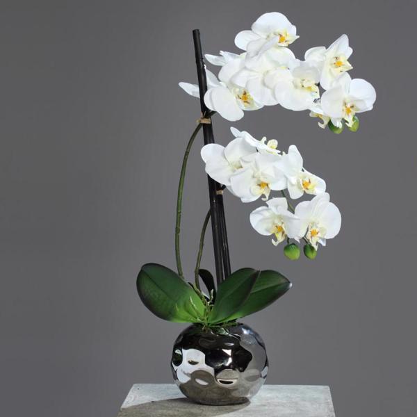 Orhidee artificiala crem in ghiveci ceramic - 50 cm
