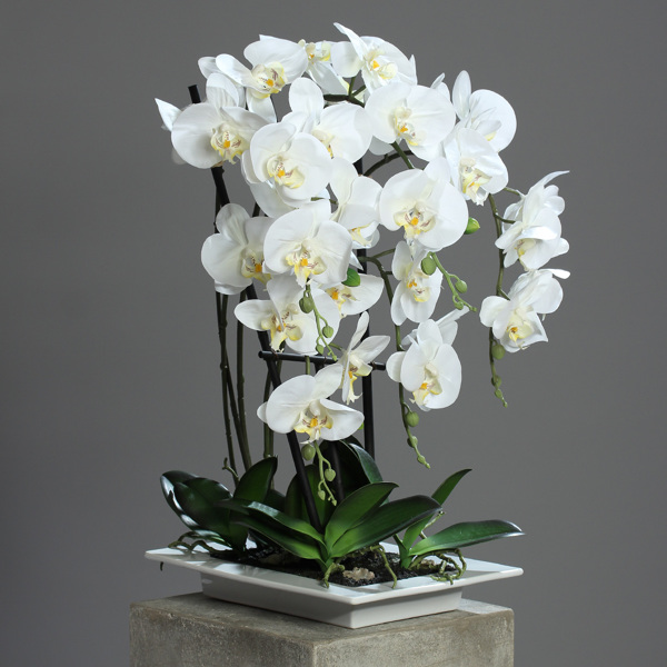 Orhidee artificiala alba in ghiveci ceramic - 62 cm