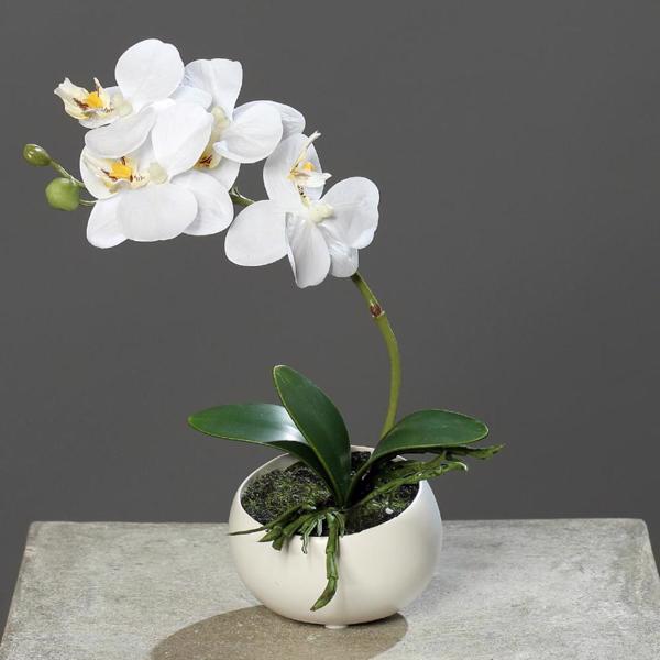 Orhidee artificiala alba in ghiveci ceramic - 25 cm
