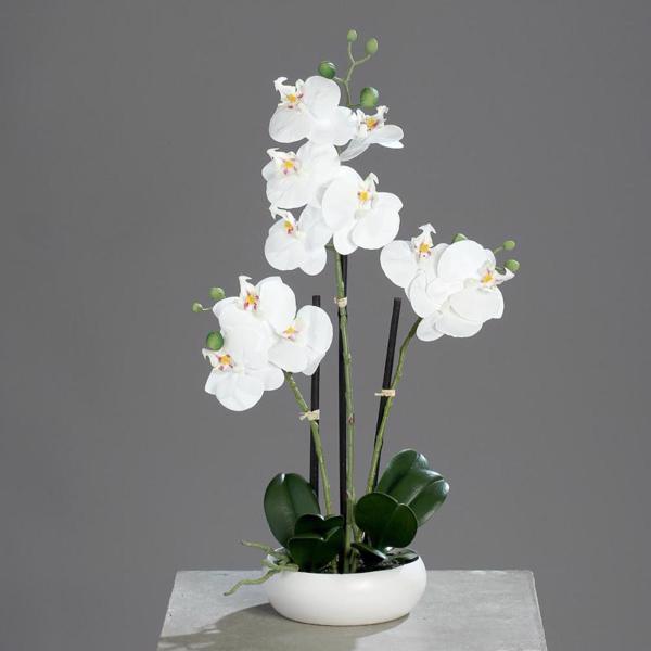 Orhidee artificiala alba in ghiveci ceramic - 36 cm
