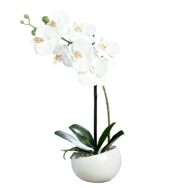 Orhidee artificiala alba in ghiveci ceramic - 40 cm
