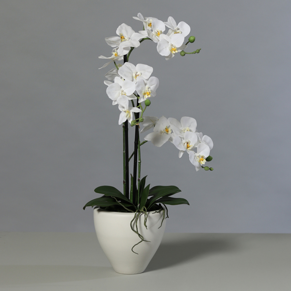 Orhidee artificiala alba in ghiveci ceramic - 70 cm