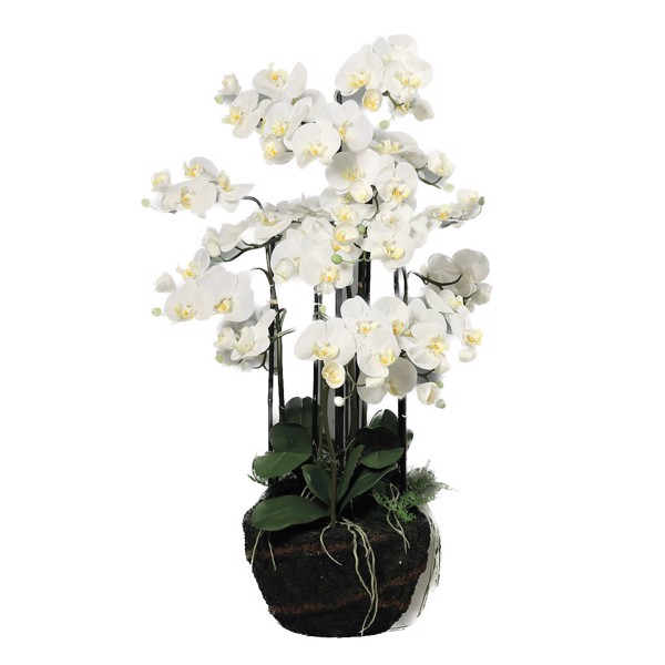 Orhidee artificiala alba pentru ghiveci - 110 cm