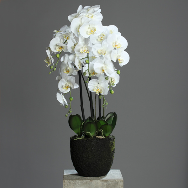 Orhidee artificiala alba pentru ghiveci - 85 cm