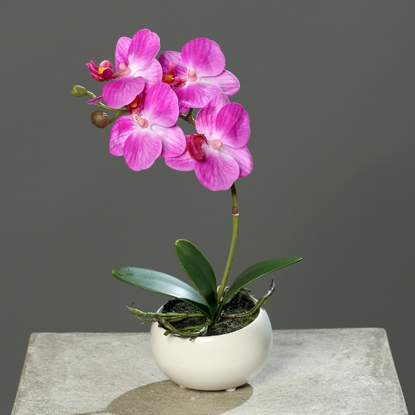 Orhidee artificiala mov in ghiveci ceramic - 25 cm