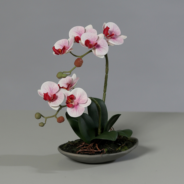 Orhidee artificiala roz-crem in ghiveci ceramic - 30 cm