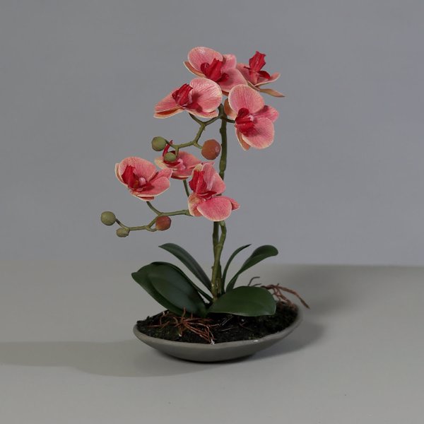 Orhidee artificiala roz-somon in ghiveci ceramic - 30 cm