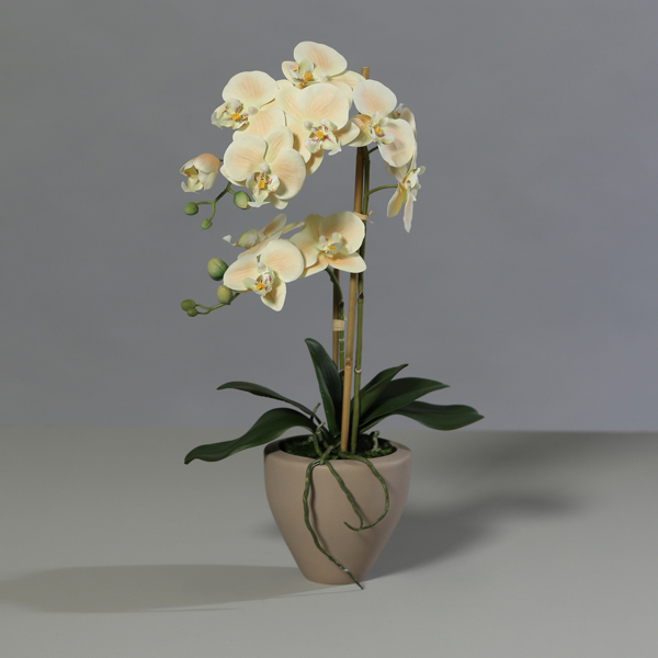 Orhidee artificiala galbena in ghiveci ceramic - 57 cm