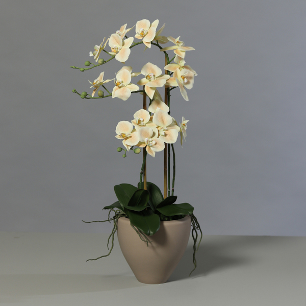Orhidee artificiala roz-somon in ghiveci ceramic - 70 cm