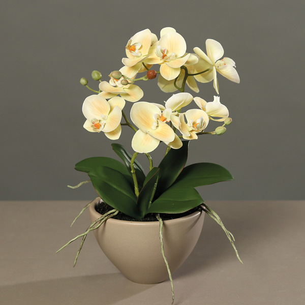 Orhidee artificiala somon in ghiveci ceramic - 35 cm