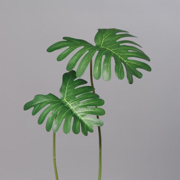 Set x2 frunze artificiale de Filodendron verde - 15/18 cm