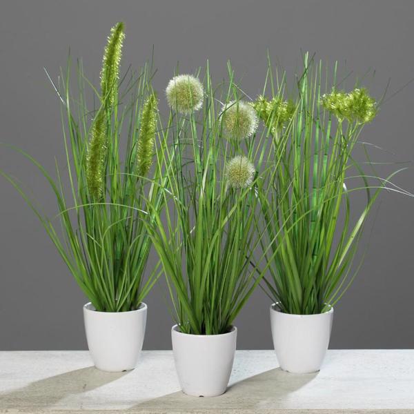 Set x3 iarba artificiala decorativa verde in ghiveci - 36 cm