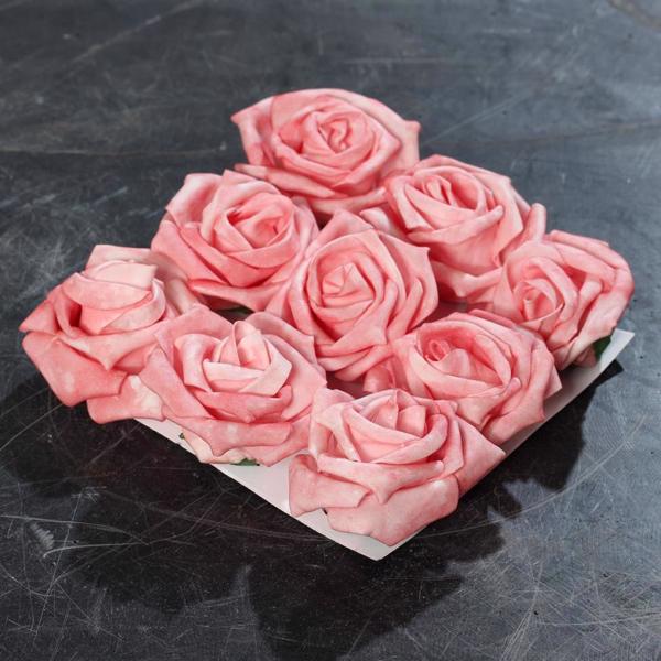 Set x9 capete trandafiri artificiali roz - 7 cm