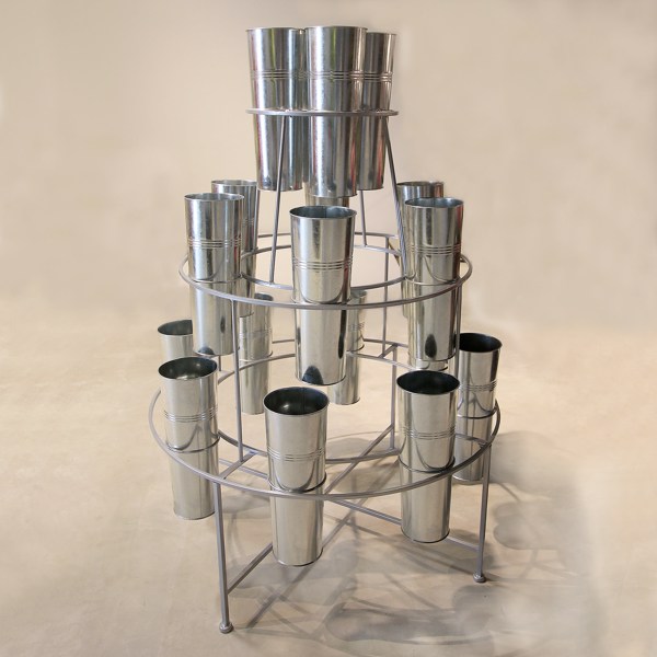 Stand pentru flori, suport rotund cu 18 galeti, Ø 100 x 80 x 40 cm